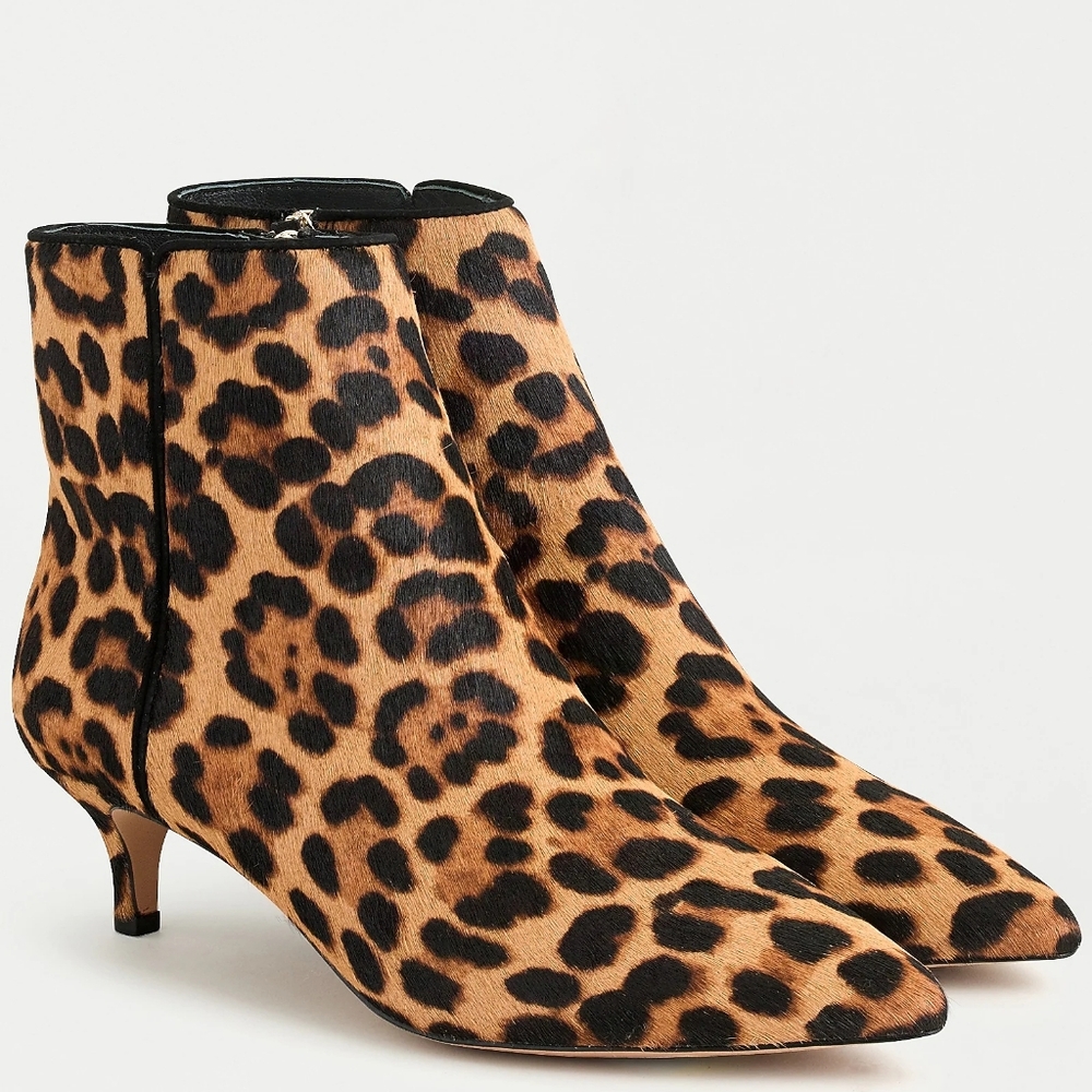 New! J. Crew Sz 7 Fiona Kitten Heel Ankle Boots Leopard Calf Hair Womens Shoes